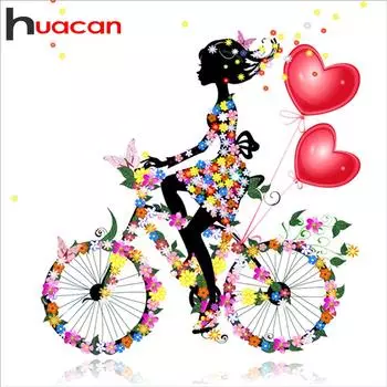 Huacan 5D DIY алмазная живопись роспись езда на велосипеде девушка мозаика вышивка девушка вышивка крестиком ремесла украшения 30*30 cm