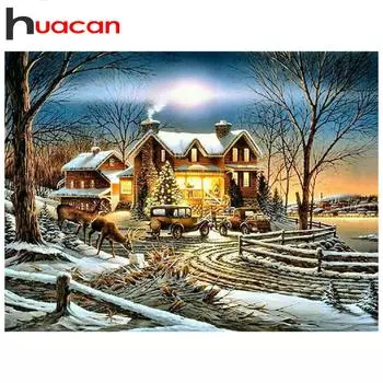 Huacan 5d diy алмазная живопись снег дом дерево полный квадрат дрель зимний пейзаж Алмазная мозаика рукоделие искусство 3d палка алмаз Full Square 20*30 cm