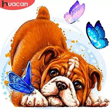 HUACAN 5D DIY алмазная живопись собака полная квадратная Новое поступление вышивка животное мозаика бабочка картина из страз настенное искусство Full Square 20*20 cm