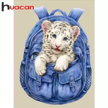 Huacan 5D DIY алмазная живопись вышивка милые животные тигр круглая алмазная живопись мозаичная вышивка крестиком украшения 30*40 cm