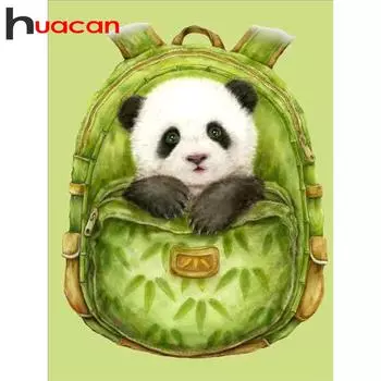 Huacan 5D DIY алмазная живопись вышивка школьный ранец панда круглая алмазная живопись мозаичная вышивка крестиком украшения 30*40 cm
