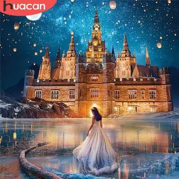 HUACAN 5D DIY алмазная живопись замок вышивка крестиком Новое поступление Алмазная вышивка пейзаж картина со стразами декор для дома Full Square 20*20 cm