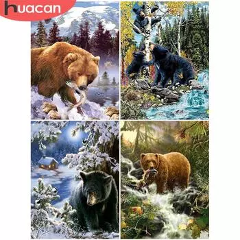 HUACAN 5d DIY алмазная живопись животное полная дрель Алмазная вышивка крестиком медведь ручной работы украшение дома