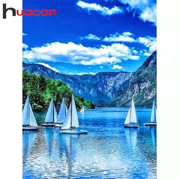 HUACAN 5D DIY Набор алмазов для рисования Парусник Пейзаж Алмазная вышивка Стразы Украшения для дома Full square 20*30 cm