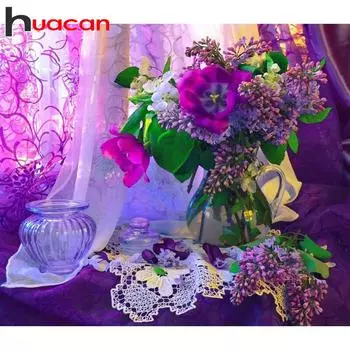 HUACAN 5D DIY полная квадратная дрель Алмазная картина фиолетовые цветы мозаика горный хрусталь набор для вышивания ремесло Full square 25*30 cm