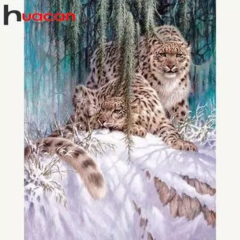 Huacan 5D DIY полная квадратная/круглая алмазная живопись снежный леопард вышивка крестиком горный хрусталь мозаика домашний декор Full Square 20*30 cm