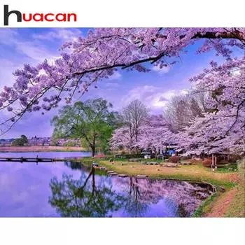 HUACAN 5D DIY Полный дрель Алмазная картина Вишневый цвет Пейзаж Вышивка крестом Набор для вышивания Full square 25*30 cm