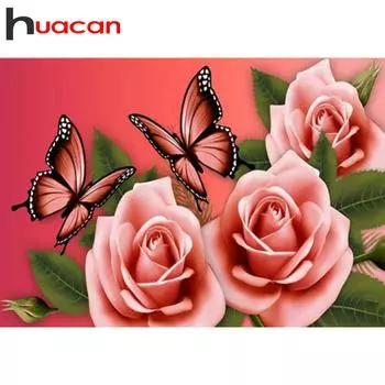 Huacan 5D DIY Полный дрель Алмазная картина Розовые цветы Наборы для вышивки крестом Full square 25*30 cm