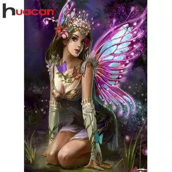 HUACAN 5D DIY Полный дрель Алмазная картина Бабочка Фея Вышивка крестиком Full square 20*30 cm