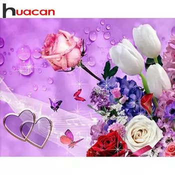 HUACAN 5D DIY Полный дрель Алмазная картина Цветы Роза Крест Стежок Вышивка Мозаика Комплект Настенный декор Full square 25*30 cm