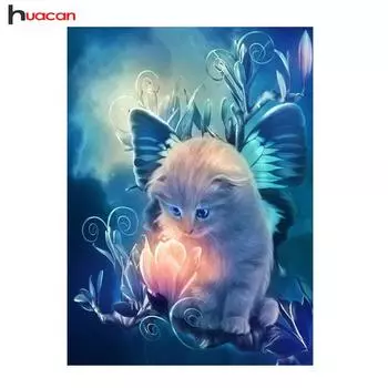 Huacan 5D DIY Животные Алмазная вышивка Кошки Спальня Украшения Мозаика Алмазная картина 20*30 cm