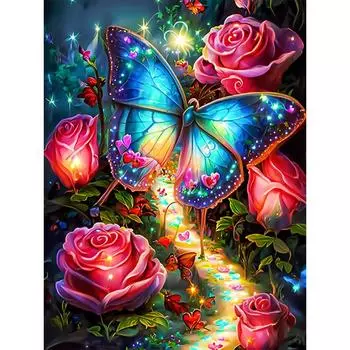 HuaCan Алмазная картина DIY Kit Бабочка Картина Полный круглый дрель Мозаика Цветы Картины Вышивка Домашний декор 15x20cm