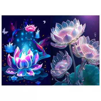 HuaCan Алмазная картина DIY Kit Картина лотоса Полный круглый дрель Мозаика Цветы Картины Вышивка Домашний декор 15x20cm
