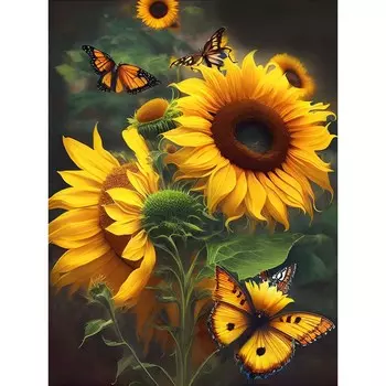 HuaCan Алмазная картина DIY Kit Подсолнухи Картина Полный круглый дрель Мозаика Цветочные картины Вышивка Домашний декор 15x20cm