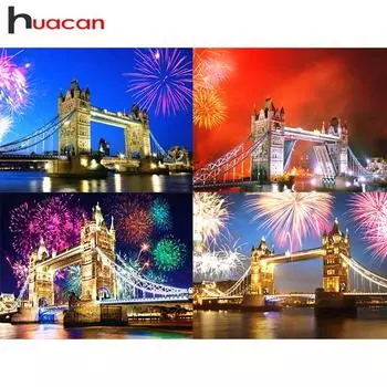 HUACAN Алмазная картина Фейерверк Мост 5D DIY Алмазная вышивка Мозаика Изображение Горный хрусталь 30*40 cm