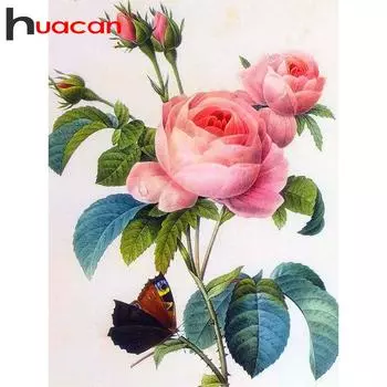 Huacan Алмазная картина Квадратный цветок Полный дисплей Алмазная мозаика Растение DIY 5D Вышивка Кристалл 20*30 cm