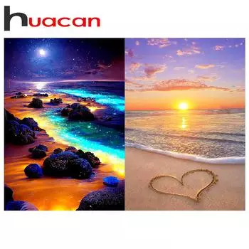 HuaCan Алмазная картина Ландшафт Полный круглый AB Дрель Пейзажи Картины Пляжная мозаика Картина Вышивка со стразами Художественное ремесло Домашний декор стен Round Drill 20x30cm