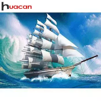 HUACAN Алмазная картина парусник 5D DIY Алмазная вышивка Мозаика Картина из горного хрусталя 20*30 cm