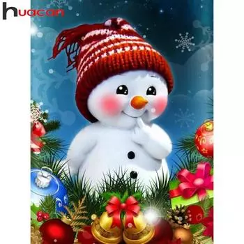 Huacan Алмазная картина Полный дрель Снеговик DIY Декор Алмазная вышивка Мозаика Рождественский подарок для вышивки крестом Full Square 20*30 cm