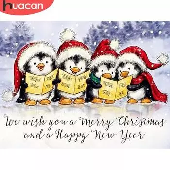 HUACAN Алмазная картина Рождество Пингвин Настенное искусство Алмазная вышивка Мозаика Зимний снег Вышивка крестом Домашнее искусство Full Square 20*30 cm