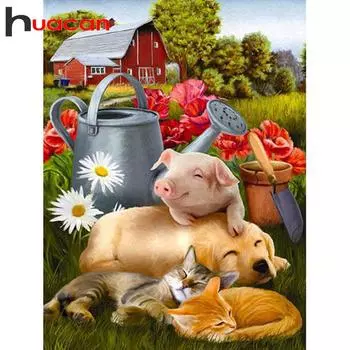 Huacan Алмазная картина вышивка крестиком Свинья 5D DIY Алмазная вышивка Мозаика Наборы страз животные 30*40 cm