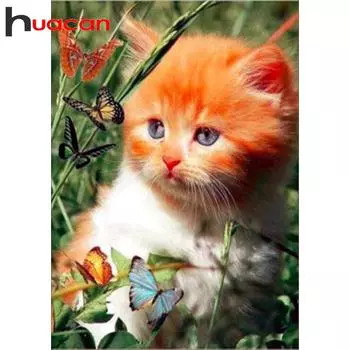 Huacan Алмазная вышивка 5D DIY алмазная живопись милый кот картина со стразами полный бриллиант Рождественский подарок декор для дома 30*40 cm