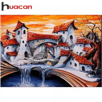 Huacan Алмазная вышивка 5D DIY алмазная живопись Абстрактная архитектура картина из стразов полный бриллиант Рождественский подарок декор для дома 30*40 cm