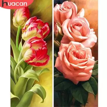 HUACAN Алмазная вышивка Цветок 5D DIY Алмазная картина Мозаика Настенная живопись Полный круглый вышивки крестом Художественный декор 20*50 cm