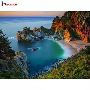 Huacan Алмазная вышивка Пейзаж Полный Круглый Алмазная картина Гавань Горный хрусталь Мозаика из бисера Домашний декор Full Square 20*30 cm