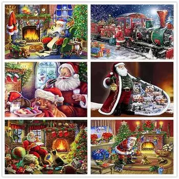 HUACAN Алмазная вышивка Рождественский пейзаж 5D Алмазная картина Вышивка крестом Санта-Клаус Стразы 30*40 cm