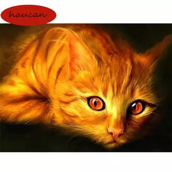 Huacan Алмазная вышивка Желтый кот 5D DIY Алмазная картина Полный круглый крестик 20*30 cm full drill