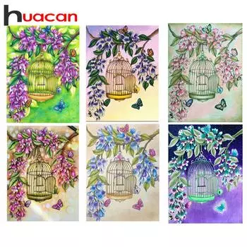 HUACAN алмазная живопись 5D DIY цветок бабочка клетка живописная Алмазная вышивка крестиком украшение для дома 30*40 cm