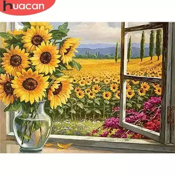 Huacan алмазная живопись 5d Подсолнух DIY мозаика ваза полная квадратная/круглая Алмазная вышивка цветок домашний декор ремесленный комплект Full Square 20*30 cm