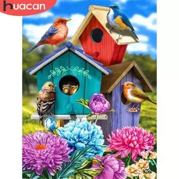 HUACAN алмазная живопись животное полный квадратный 5D DIY вышивка птичий дом мозаика Весна ремесленный декор для дома Full Square 20*30 cm