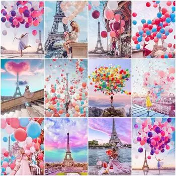 HUACAN алмазные стразы картины Эйфелева башня пейзаж Алмазная мозаика воздушный шар вышивка девушка рукоделие искусство домашний декор Full Square 20*30 cm