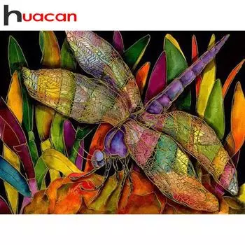 HUACAN DIY 3D круглая алмазная живопись Стрекоза Цветок Вышивка Крестом Ремесло Стежок Домашний Декор Full square 20*30 cm