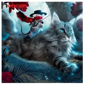HUACAN DIY 5D Алмазная картина Вышивка Мышь и кошка Набор инструментов для вышивки крестом Инструмент для украшения Full Square 20*20 cm