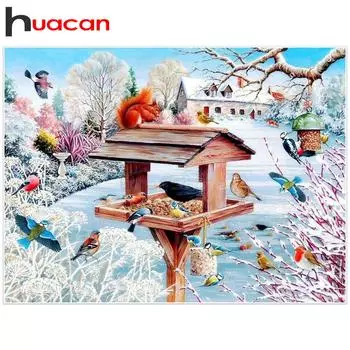 Huacan DIY 5D Алмазная мозаика полный дисплей зимняя снежная сцена фотографии стразов Алмазная вышивка мультфильм животные Full Round 20*30 cm