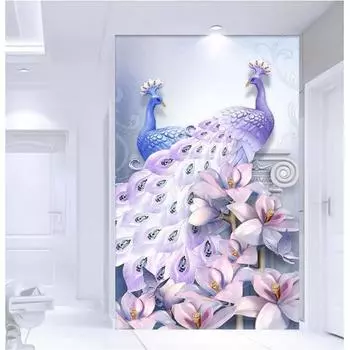 Huacan DIY 5D круглая алмазная картина животное павлин вышивка крестиком домашний декор 35*70 CM