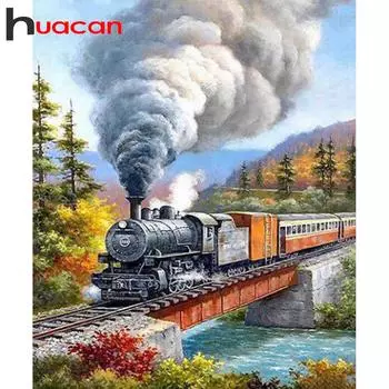 Huacan DIY 5D Полный круглый алмаз картина поезд вышивка крест ремесло стежок домашний декор Full round 25*30 cm