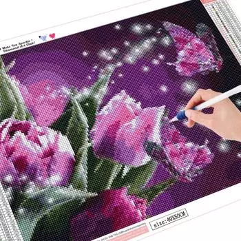 Huacan DIY Алмазная картина Вышивка крестиком Алмазная вышивка Цветок Полный квадратный горный хрусталь Мозаика 20*30 cm