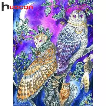 Huacan DIY Алмазная вышивка крестиком Сова алмазная живопись животное полная квадратная кристаллическая мозаика картина из страз Full Round 20*30 cm