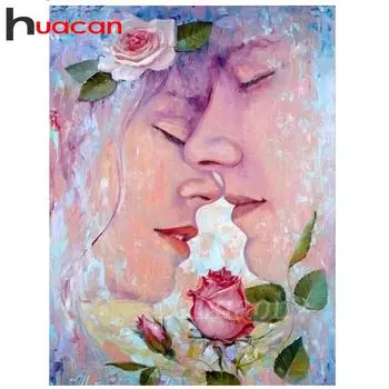 Huacan diy Алмазная вышивка романтическая пара 5D алмазная живопись вышивка крестиком цветок любовник полный круглый набор сверл декор для спальни Full Round 15*20 cm