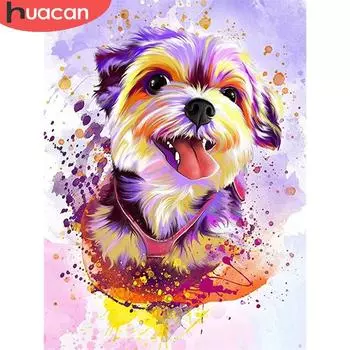 HUACAN DIY картины с бриллиантами в 5d собака полная дрель квадратная Алмазная вышивка животных мозаика ремесленные настенные панно Full Square 20*30 cm