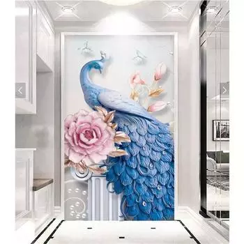 Huacan Dream Home Пейзаж Павлин 5D Полный круглый алмаз картина вышивка крестом 35*70 CM