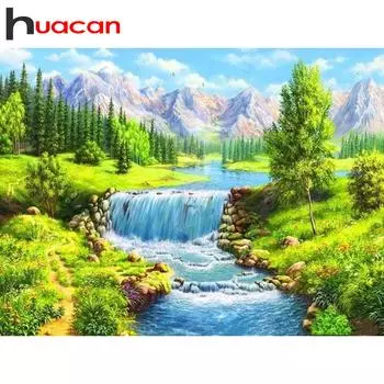 HUACAN Dream Home Пейзаж Река Деревья 5D Полный круглый алмаз картина вышивка крестом Full square 25*30 cm