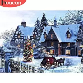 Huacan House Алмазная картина Рождество 5D DIY Алмазная вышивка Пейзажная мозаика Зимние декоративные картины Full Square 20*30 cm