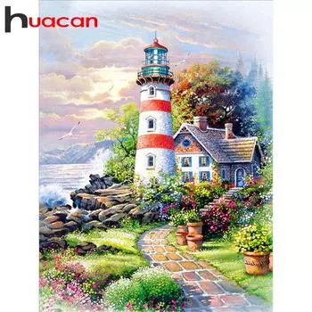 HUACAN круглая дрель 5D алмазная живопись вышивка крестиком дом пейзаж Алмазная вышивка подарок ручной работы Алмазная мозаика пейзаж настенное искусство 30*40 cm