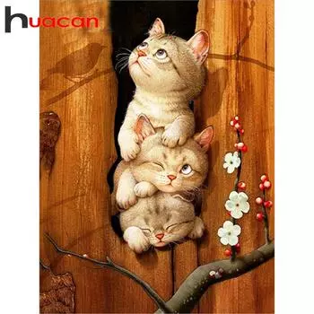 HUACAN круглая дрель 5D алмазная живопись вышивка крестиком кошка Алмазная вышивка подарок ручной работы Алмазная мозаика кошка настенное искусство 30*40 cm