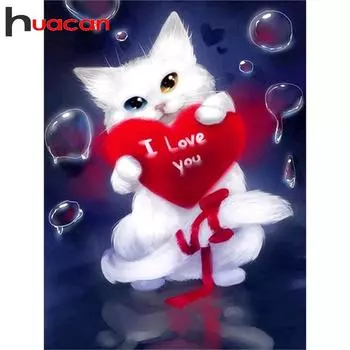 HUACAN круглая дрель 5D алмазная живопись вышивка крестиком кошка Алмазная вышивка подарок ручной работы Алмазная мозаика настенное искусство 30*40 cm